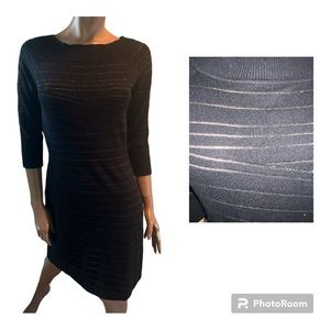 White House/Black Market Small black long sleeve dress with silver threads